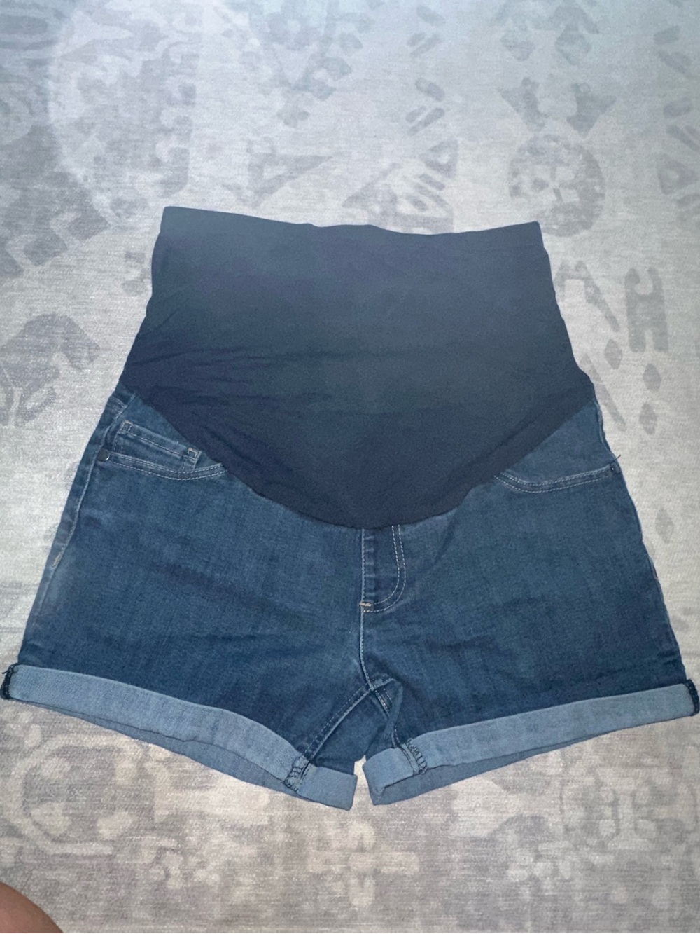 Time and Tru Dark Blue Denim Maternity Shorts with Black Waist Panel